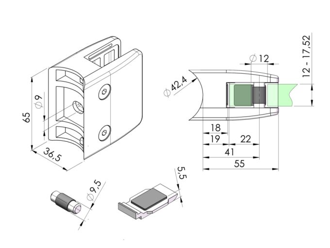 Glasklemme Model 24 Zink til rør - Image 2